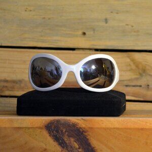 Vintage 80s Rare Glossy Mirror Wrap Oversize Sunglasses